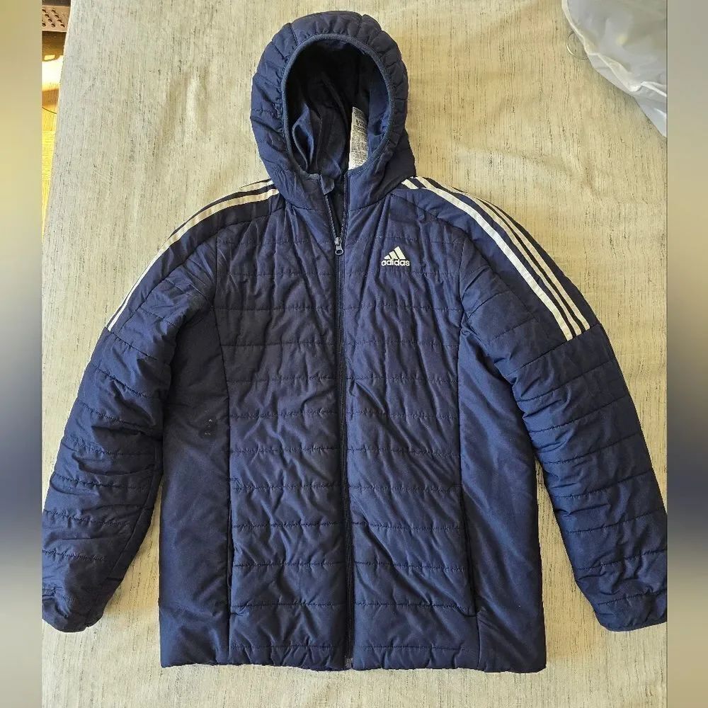 Adidas Dark Blue Quilted Jacket with White Accents